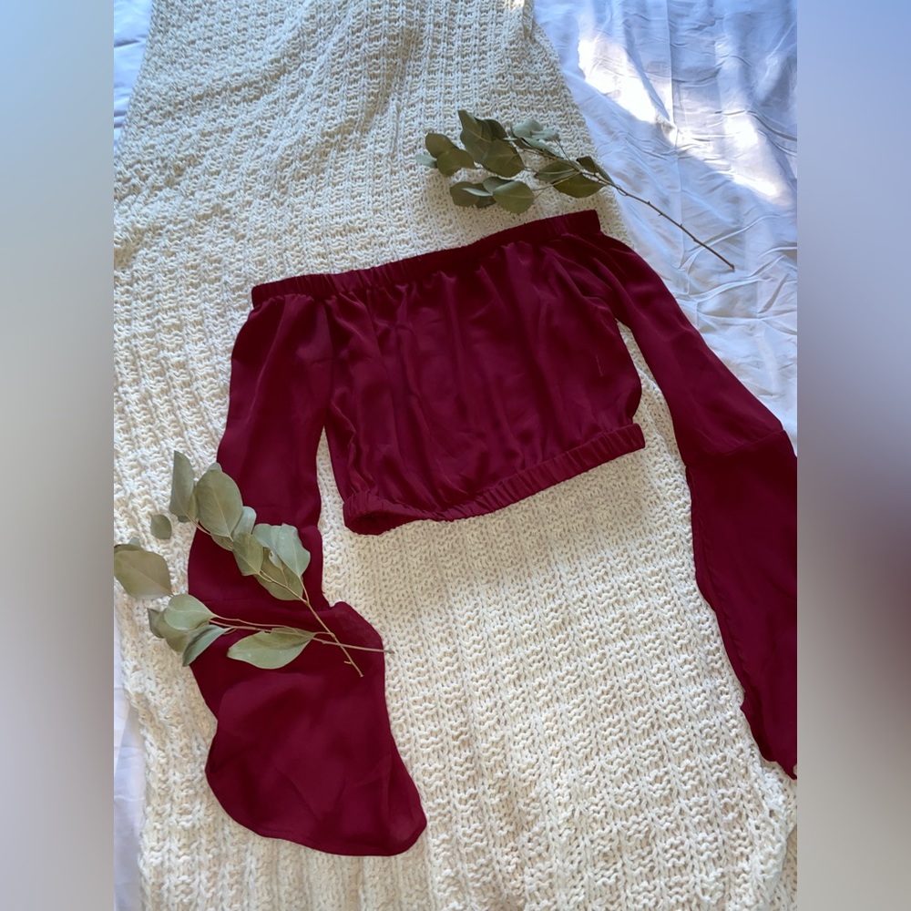 Blue Blush burgundy flowy crop top